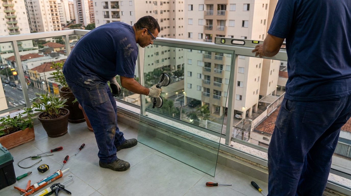Parede de vidro com vista urbana em Lauro de Freitas-BA